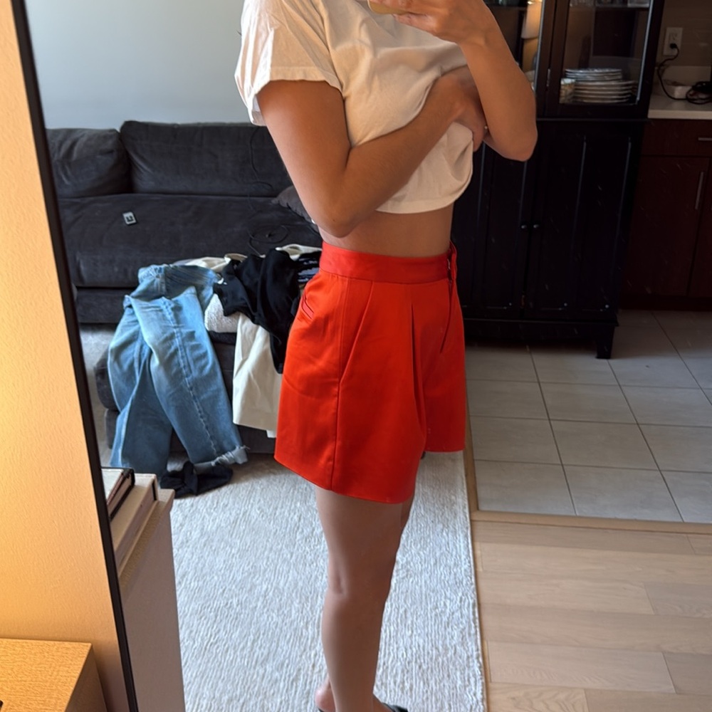 L'AGENCE High-Waist Red orange Tailored Shorts